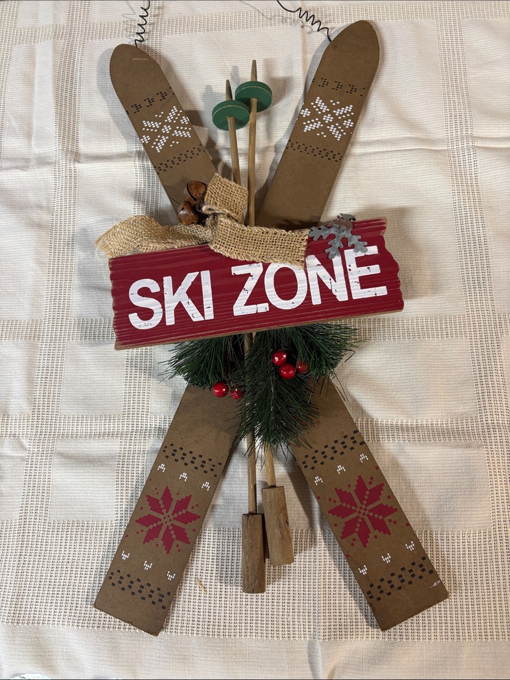 Ski Zone Holiday Wall Sign — Red Accent Ski Decor